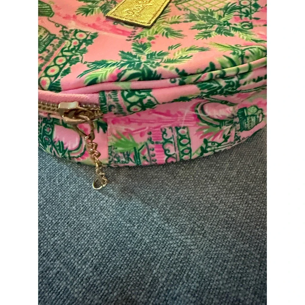 Lilly Pulitzer Heart Shaped Cosmetic Bag Pink Green Tropical Palm Tree Print‎